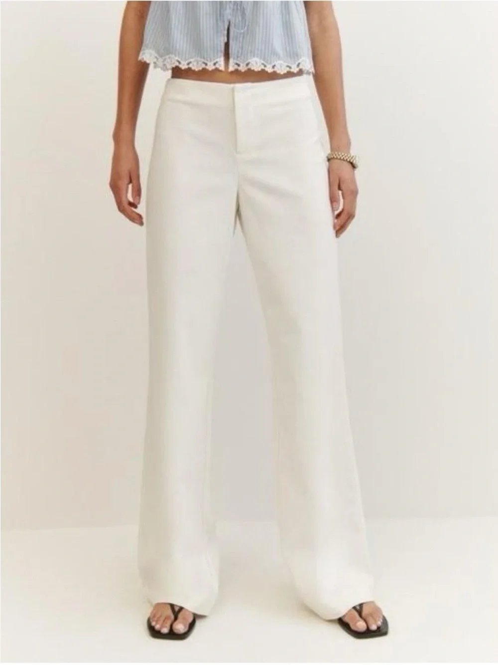 NWT Reformation Vida Linen Low Rise Pants White 10